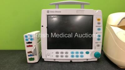 Mixed Lot Including 1 x Datex Ohmeda Type F-FM-00 Patient Monitor (No Power with Damage-See Photos) 1 x GE Type E-PSMP-OO Module Including ECG, SpO2, T1, T2, P1, P2 and NIBP Options and 1 x Medela Calesca Warming / Thawing Device (Untested Due to Missing - 2