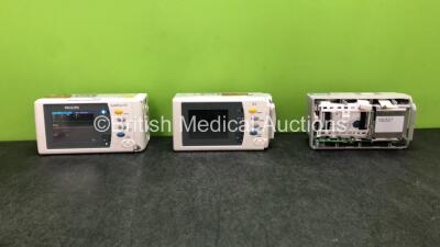 Job Lot Including 1 x Philips IntelliVue X2 Handheld Patient Monitor Including ECG, SpO2, Press, Temp and NBP Options, Software Revision F.01.47 (Powers Up with Damaged Casing-See Photos) 1 x Philips X2 Handheld Patient Monitor Including ECG, SpO2, Press,