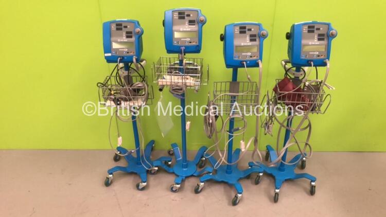 4 x GE Dinamap Pro 300V2 Vital Signs Monitors on Stands with a Selection of Leads (All Power Up) *S/N AAX04160010SA / 033M3389024 / AAX06230057SA / AAX04160080SA