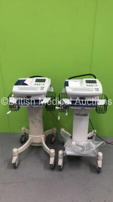 2 x Welch Allyn CP200 ECG Machines on Stand with 3 x 10 Lead ECG Leads (Both Power Up with 1 x Damaged Display - See Photos)