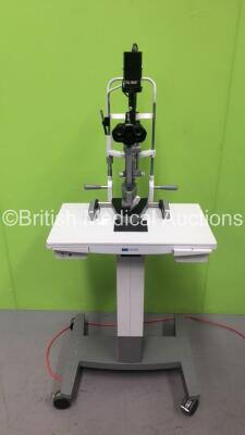 Haag Streit BQ 900 Slit Lamp with Binoculars, 2 x 12,5x Eyepieces on Hydraulic Table with Accessories *Mfd 2006* (Missing Dial - See Photo) *09416*