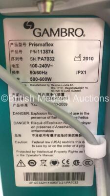 2 x Gambro Prismaflex Dialysis Machines Version 8.2 with Barkley Auto Control Unit - Running Hours 10634 / 10359 (Both Power Up) - 4