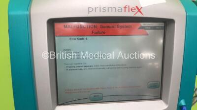 Gambro Prismaflex Dialysis Machine Version 6.10 with Barkley Auto Control Unit - Running Hours 16931 (Powers Up with Error 5 Code) *PA1608* - 2