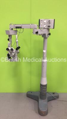 Carl Zeiss OPMI -6 Surgical Dual Microscope with 2 x Zeiss f-125/16 Binoculars, 4 x 12,5x Eyepieces and Zeiss f=175 Lens and Training Arm on Stand (Powers Up with No Bulb and Some Wear to Cables)