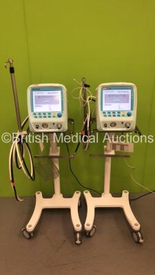 2 x Acutronic Medical Systems Fabian Therapy Ventilators *Mfd - 2013* Software Revision - fabianHFO 5.1.2 on Stands with Hoses (Both Power Up