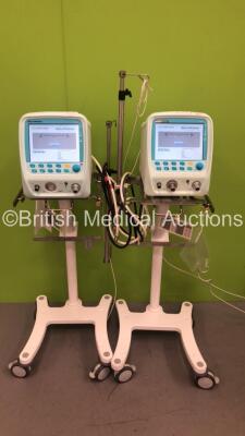 2 x Acutronic Medical Systems Fabian Therapy Ventilators *Mfd - 2013* Software Revision - fabianHFO 5.1.2 on Stands with Hoses (Both Power Up