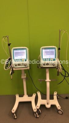 2 x Acutronic Medical Systems Fabian Therapy Ventilators *Mfd - 2013* Software Revision - fabianHFO 5.1.2 on Stands with Hoses (Both Power Up