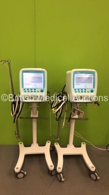 2 x Acutronic Medical Systems Fabian Therapy Ventilators *Mfd - 2013* Software Revision - fabianHFO 5.1.2 and 5.2.1 on Stands with Hoses (Both Power Up)