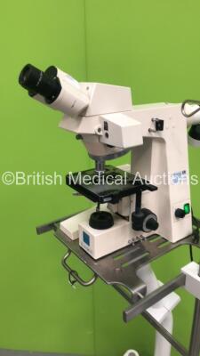 Carl Zeiss Axioskop Microscope on Stand with 1 x Optic, and 1 x E-PI10x/20 Eyepiece (Powers Up with Damage and Missing Pieces - See Photos) - 2