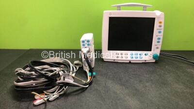 Datex Ohmeda Type F-FM-00 Patient Monitor with 1 x GE Type E-PSMP-00 Module Including ECG, SpO2, T1, T2, P1, P2 and NIBP Options with 1 x 3 Lead ECG Lead and 1 x NIBP Lead with 1 x Adult BP Cuff (Hold Power with Blank Display-Se Photos)