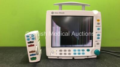 Datex Ohmeda Type F-FM-00 Patient Monitor with 1 x GE Type E-PSMP-00 Module Including ECG, SpO2, T1, T2, P1, P2 and NIBP Options (Powers Up with Cracked Screen-See Photos)