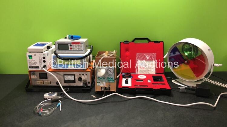 Mixed Lot Including 1 x Baxter Tru Cal Simulator / Tester (Untested Due to Possible Flat Batteries) 1 x Rompa RFED50(99) Lamp Unit (Powers Up) 1 x EMS Therasonic 1030 Unit (Powers Up) 1 x eme Insight 2000 Airway Pressure Monitor (Powers Up with Alarm and