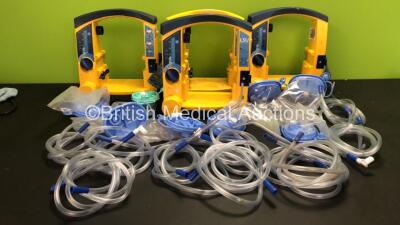 4 x Laerdal Suction Units with 8 x Suction Cup Bags / Liners with Lids and 9 x Tubes / Hoses (3 x Power Up, All Missing / Damaged Casing)