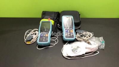 2 x PC-900B Handheld Capnograph and Oximeters with Finger Sensors in Cases (Both Power Up)