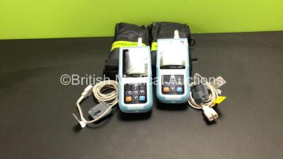 2 x PC-900B Handheld Capnograph and Oximeters with Finger Sensors in Cases (Both Power Up)