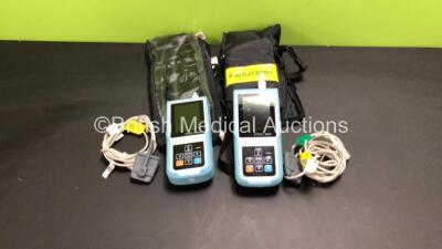 2 x PC-900B Handheld Capnograph and Oximeters with Finger Sensors in Cases (Both Power Up)