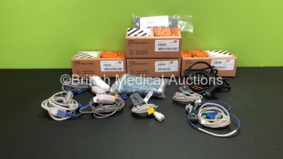 Mixed Lot Including 5 x Physio-Control Lifepak 1000 Batteries (All Unused, Use By Dates - 2 x 2024 and 3 x 2020), 1 x 3 Lead ECG Lead, 1 x BP Cuff, 1 x Braun ThermoScan Thermometer and 7 x SPO2 Finger Sensors