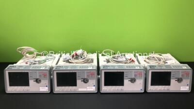 4 x Zoll E Series Defibrillators Including Bluetooth, ECG, SPO2, NIBP, C02 and Printer Options with 4 x SpO2 Finger Sensors (1 x Powers Up with Stock Battery, No Batteries Supplied, 3 x No Power and 3 x Missing Power Dial - See Photos)