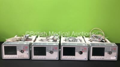 4 x Zoll E Series Defibrillators Including Bluetooth, ECG, SPO2, NIBP, C02 and Printer Options, 4 x SpO2 Finger Sensors and 2 x Paddle Leads (1 x Powers Up with Stock Battery, No Batteries Supplied, 3 x No Power, 3 x Missing Power Dial, 1 x Damaged Dial, 
