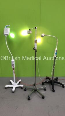 1 x Welch Allyn GS 600 Patient Examination Lamp on Stand (No Power - Damaged Plastic Trim) and 2 x Brandon Medical Patient Examination Lamp on Stand (Powers Up with Good Bulb)