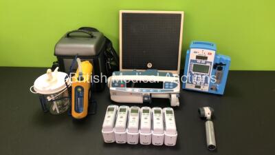 Mixed Lot Including 1 x Laerdal Compact Suction Unit 4 with Cup in Carry Case (Untested Due to No Power Supply, Damage to Power Button - See Photos) 6 x Welch Allyn Braun ThermoScan Pro 6000 Thermometers with Bases, 1 x Seca Weighing Scales, 1 x Alaris SE