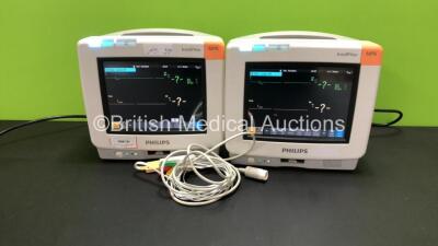 Job Lot Including 1 x Philips IntelliVue MP5 Patient Monitor *Mfd - 2014* with NBP, SPO2, ECG Resp and TEMP Options and 1 x Philips IntelliVue MP5 Patient Monitor *Mfd - 2014* with CO2, NBP, SPO2, ECG Resp, Press and Temp Options and 1 x 3 Lead ECG Lead (