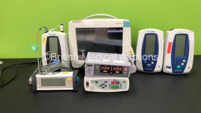 Job Lot Including 1 x Philips IntelliVue MP50 Anaesthesia Patient Monitor, 1 x Nellcor N-560 Pulse Oximeter, 1 x Masimo Rad-8 Signal Extraction Pulse Oximeter (All Power Up), 2 x Welch Allyn Spot Vital Signs Monitors (1 x Damaged Casing), 1 x Welch Allyn 