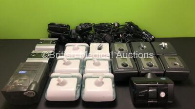 Job Lot Including 2 x ResMed S9 Escape CPAP Units (Both Power Up) 1 x ResMed AirSense 10 Autoset CPAP (No Power) 1 x Respironics REMstar Plus CPAP Unit (Powers Up) 5 x DreamStation EUXH Humidifiers, 3 x Respironics System One Humidifiers, 4 x Philips Resp