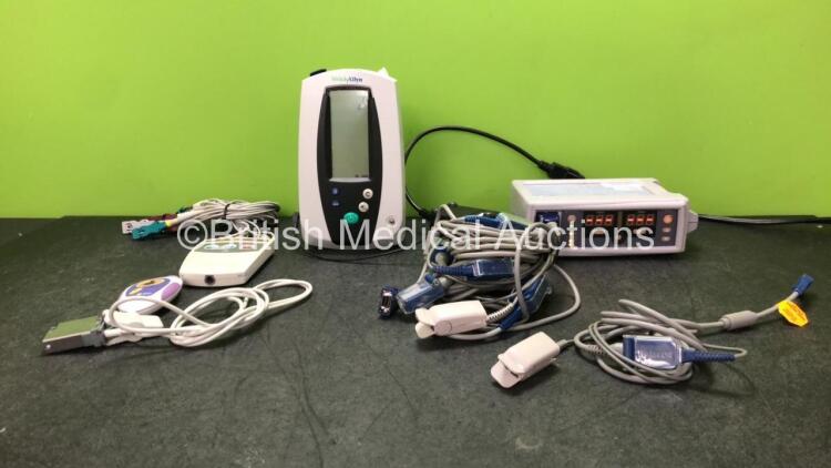 Mixed Lot Including 1 x Welch Allyn 420 Series Patient Monitor with 1 x AC Power Supply (Powers Up with Damaged Front Cover-See Photo) 1 x Nellcor N560 Oximax Pulse Oximeter with 4 x SpO2 Connection Leads and 3 x Finger Sensors (Powers Up) 1 x Static Syst