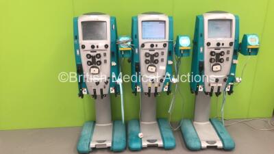 3 x Gambro Prismaflex Dialysis Machines - Software Version 7.21 / 8.20 - Running Hours 32553 / 12829 / 32602 with Barkey Autocontrol Units (2 x Power Up)