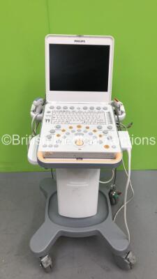 Philips CX50 POC Flat Screen Portable Ultrasound Scanner Ref 989695384711 *S/N SG61400023* **Mfd 2014** SVC HW C.0 with 2 x Transducers / Probes (L12-3 and C5-1) on Philips CX Cart (HDD REMOVED - Damage to Machine - See Pictures) ***IR505***