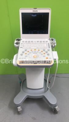 Philips CX50 Flat Screen Portable Ultrasound Scanner Ref 989605384711 SVC HW C.0 *S/N SG71400013* **Mfd 2014** Revision 3.1.2 with 1 x Transducer / Probe (C5-1) on Philips CX Cart (Powers Up - Damage to Machine - See Pictures) ***IR504***