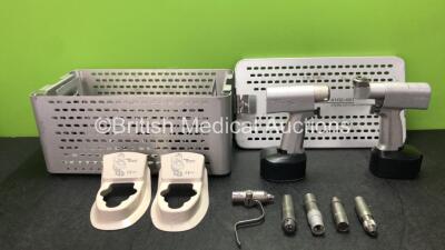 Job Lot Including 1 x Stryker System 5 4203 Rotary Handpiece, 1 x Stryker 4108 Sagittal Handpiece, 2 x Stryker 4126-120 Aseptic Housings, 2 x Stryker Instruments Ref 4126-130 Battery Transfer Shields, 1 x Stryker 4103-110 Drill Attachment, 1 x Stryker 410