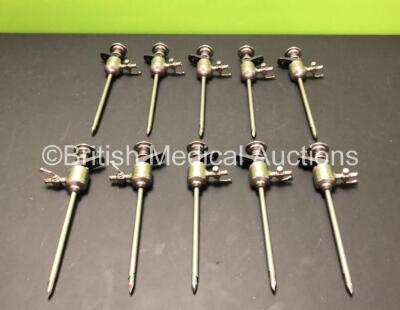 10 x Karl Storz Trocar and Cannula Sets Including 10 x 30160 H2 Cannulas with 10 x 30160 M1 Valves and 10 x 30160 P Trocars