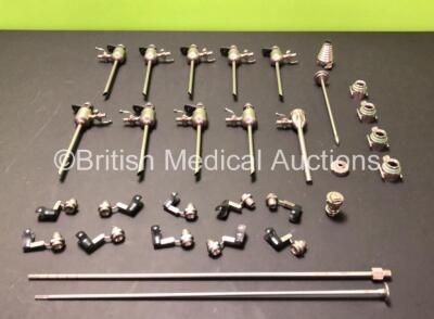 Job Lot Including 9 x Karl Storz 30160 H2 Cannulas with 8 x 30160 M1 Valves, 1 x Karl Storz 30120 Q Trocar, 1 x Karl Storz 30120 TX1 Cannula with Valve, 1 x Karl Storz 37360 LH Suction Tube, 1 x Karl Storz 26596 CAI Inner Tube, 10 x Karl Storz 30141 DB Re