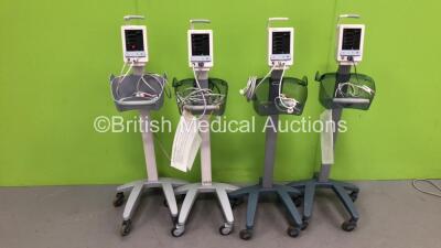 4 x Datascope Duo Patient Monitors on Stands with Selection of Cables (All Power Up)