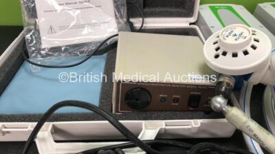 Mixed Lot Including 1 x Apnoea Respiration Monitor (No Power) 1 x deSoutter Medical Cutter (Powers Up) 2 x Liko Type BAJ100001511 Batteries, 2 x Ombra Table Top Compressors,1 x Entonox Hose with Valve and 1 x Mediwatch Ezee Pzee Portable Flowmeter with 1 - 4