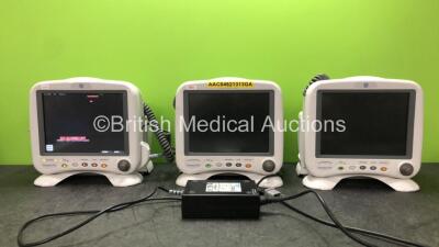 3 x GE Transport Pro Patient Monitors with 1 x AC Power Supply (1 Power Ups Up, 2 Untested Due to Unknown Power ) *GL*