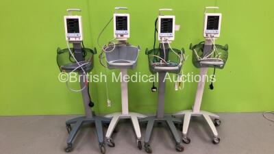 4 x Datascope Duo Patient Monitors on Stands with Selection of Cables (All Power Up)