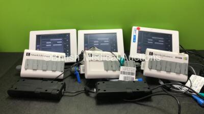 3 x Edwards Lifesciences EV1000M Monitors with 3 x Edwards Lifesciences EV1000DB Databoxes and 3 x AC Power Supplies (All Power Up) *SN EVD55966, 345143045, 334675077, EVD55967, EVD55970, 345143049*