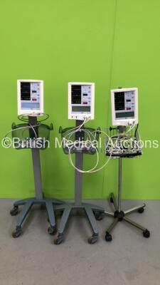 3 x Datascope Accutorr Plus Vital Signs Monitor on Stand with Selection of Cables (All Power Up)