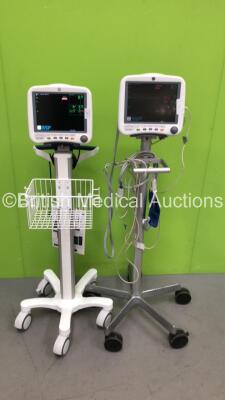 1 x GE DASH 4000 Patient Monitor on Stand with BP1, BP2, SPO2, Temp/Co NBP and ECG Options with Selection of Cables and 1 x GE DASH 4000 Patient Monitor on Stand with SPO2, Temp/Co, NBP and ECG Options (Both Power Up)