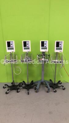 4 x Datascope Accutorr Plus Vital Signs Monitor on Stand with Selection of Cables (All Power Up 1 x with Error)