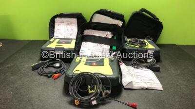 4 x Zoll AED Pro Defibrillators with 4 x Zoll AED Battery Packs, 4 x Electrode Pads and 4 x 3 Lead ECG Leads in Carry Bags (All Power Up) *SN AA10C016895, AA10H018559, AA07E005967, AA10C016592*