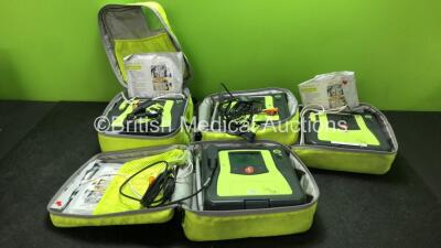 4 x Zoll AED Pro Defibrillators with 4 x Zoll AED Battery Packs, 4 x Electrode Pads and 4 x 3 Lead ECG Leads in Carry Bags (All Power Up) *SN AA06H003477, AA09C013187, AA07E006021, AA10C016829*