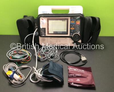 Medtronic Lifepak 12 Biphasic Defibrillator / Monitor Including Pacer, ECG, NIBP, SpO2 and Printer Options with 1x 4 Lead ECG Lead, 1 x 6 Lead ECG Lead, 1 x SpO2 Finger Sensor, 2 x BP Cuffs with Hoses and 1 x Paddle Lead (Powers Up with Stock Batteries, B