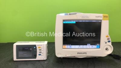 1 x Philips IntelliVue MP30 Patient Monitor (Powers Up, with Damaged Casing, Scratched Screen and Missing Dial-See Photos) 1 x Philips IntelliVue X2 Handheld Patient Monitor Including Press, Temp, NBP, SpO2 and ECG/Resp Options Software Revision H.15.45 w