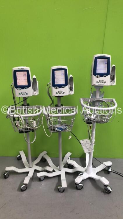 3 x Welch Allyn SPOT Vital SIgns LXI Patient Monitor on Stand with Selection of Leads (All Power Up)