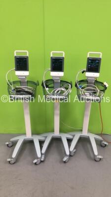 3 x Mindray VS-600 Vital Signs Monitors on Stand (All Power Up) *S/N FU-53003255 / FU-43000962 / FU-38000549*