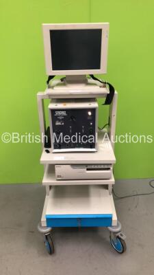 Stack Trolley with Acist Monitor and Storz Flash Generator 600 Unit and Sony UP-2300P Colour Video Printer (Powers Up)